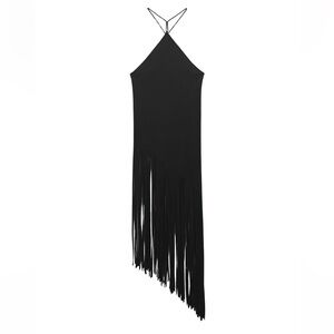 Black fringe top and skirt set